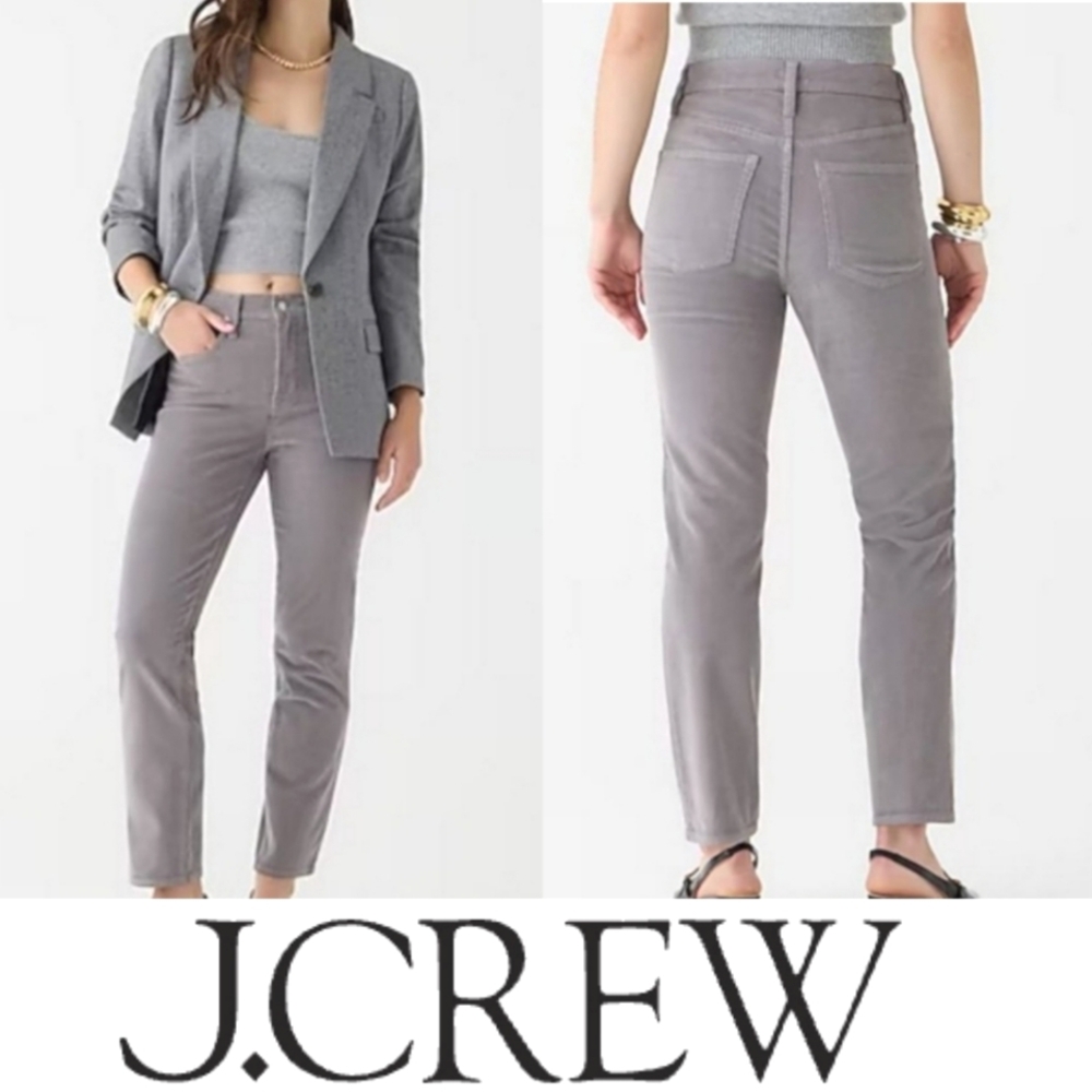 J. Crew Women's Stretch Corduroy Vintage Slim Straight Pants High Rise NWT Grey